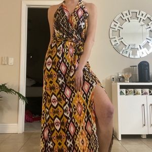 Boho Cross Front Split Maxi Dress with Belt